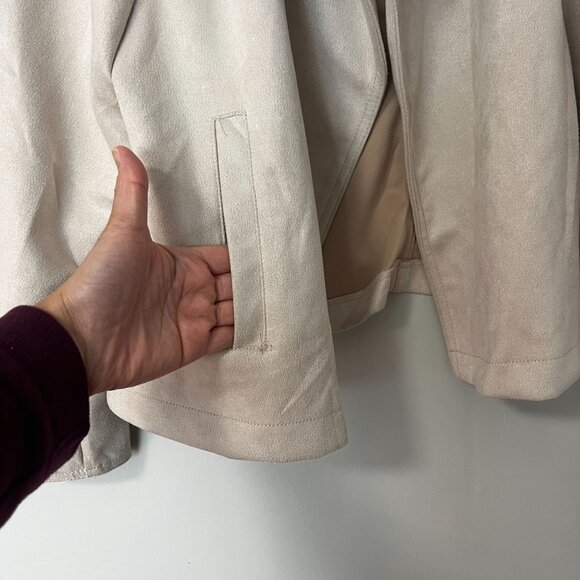 Philosphy Womens Plus Sz 2X Faux Suede Moto Military Jacket Powder Sand - Picture 3 of 11